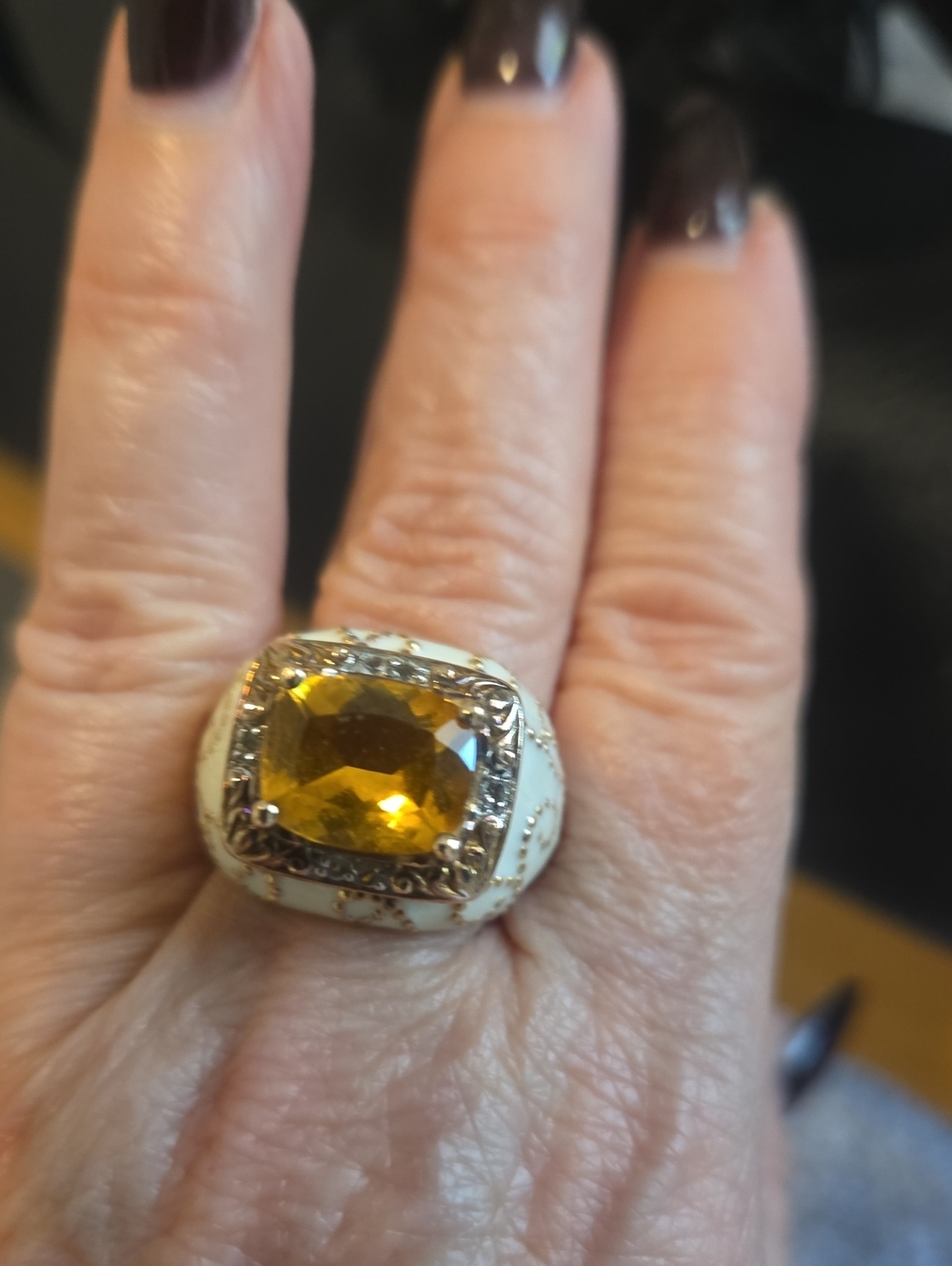 Gold-Tone Citrine Statement Ring - Yellow Gem